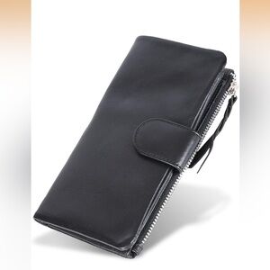 VALENCHI-Soft and Flexible Genuine Leather Wallet w/Metal Zipper & Snap closer